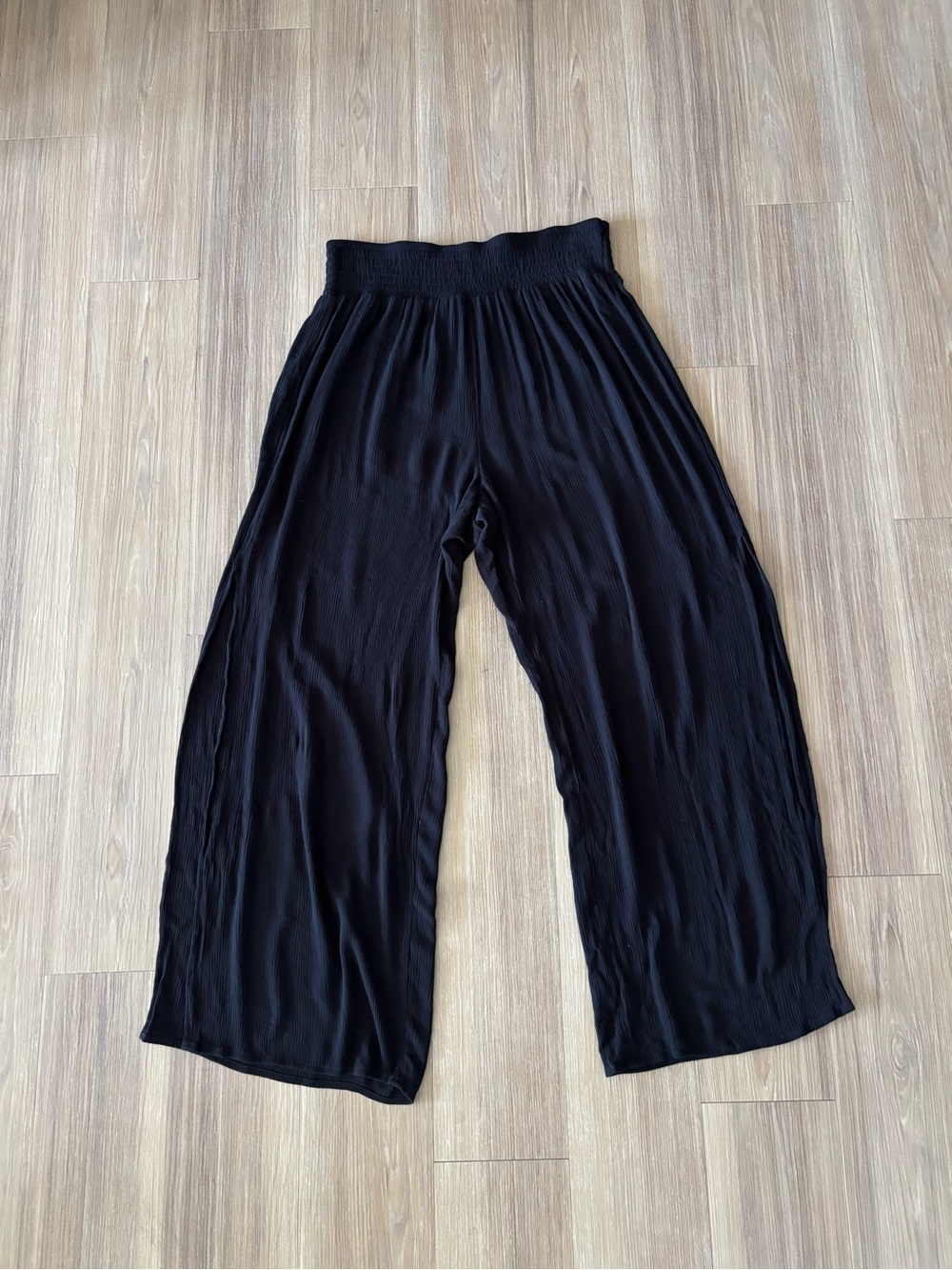 Shade & Shore Pants Black Wide Leg Gauze Elastic Waist XL Boho Art Lagenlook
